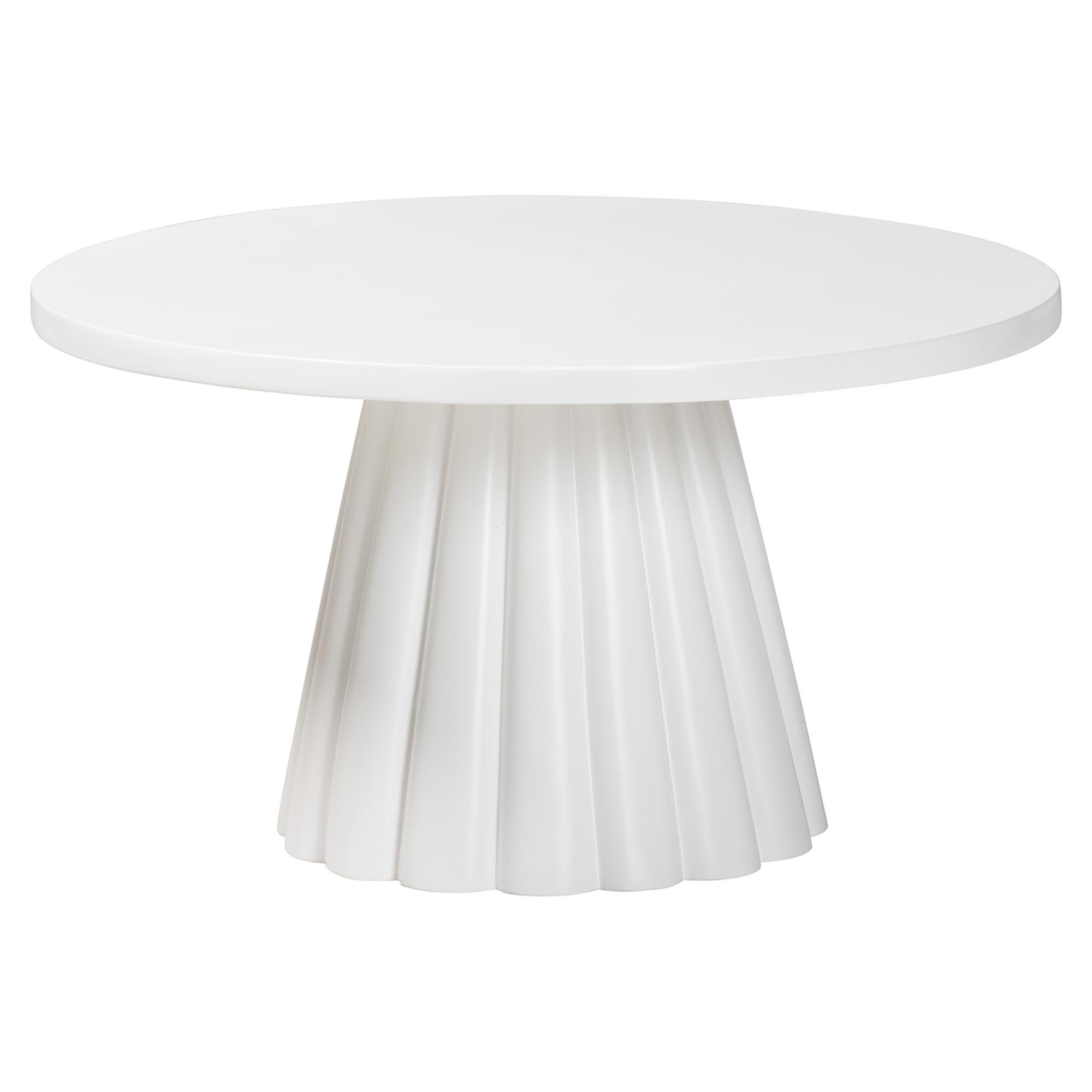 bali & pari Parvana Round Coffee Table with Fluted Pedestal Base - Contemporary White Resin Accent Table for Living Room Affordable modern furniture in Chicago, classic living room furniture, modern coffee table, cheap coffee table